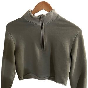 Cotton Citizen Sage Green Half-Zip Cropped Sweater